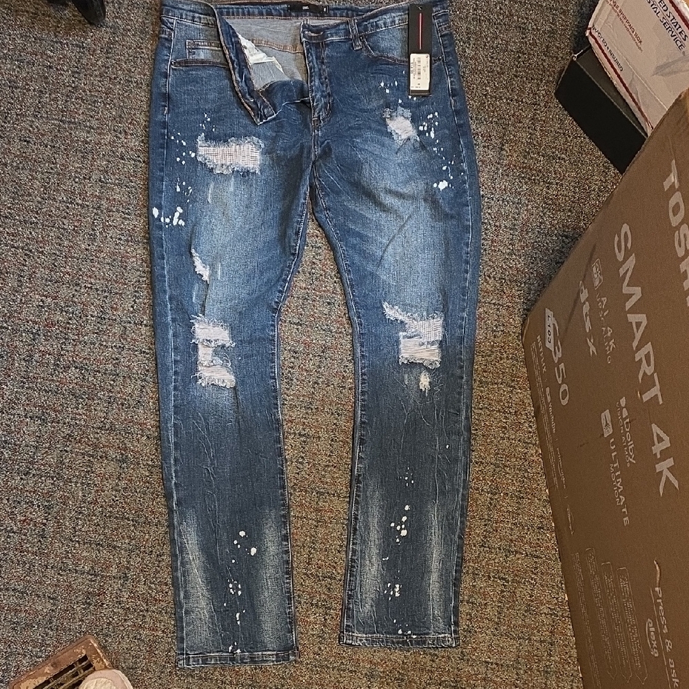 Stylish Blue Distressed Slim Jeans